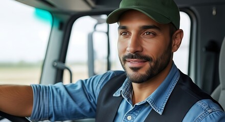 Confident Truck Driver Wearing Cap and Vest