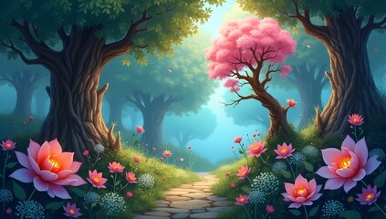 fantasy landscape with flowers