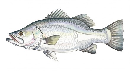 Barramundi fish Watercolor style digital painting for graphic design decoration, gifts or print design, animals, fish in water, river, sea, lake life