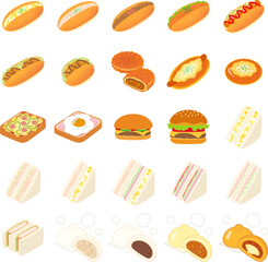 惣菜パンと中華まんのアイコンセット