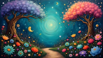 abstract fractal background with flowers