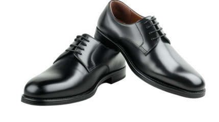 Elegant black leather dress shoes for men perfect for formal occasions or business on transparent background