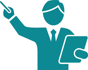 Vector art of teacher with pointer and clipboard giving lecture