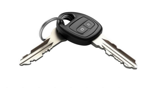 Car keys with remote representing security and ownership on transparent background