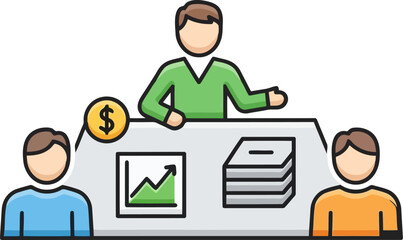 Vector art of business meeting with financial growth and money