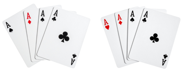 Four Aces Poker Hand Fanned Out on White Background