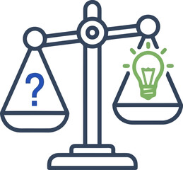 Vector art of idea versus question mark on balance scale
