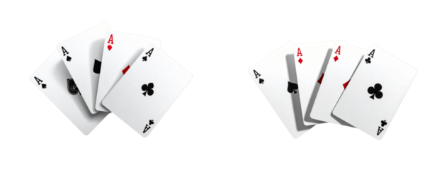 Dramatic Four Aces Flying Through the Air, Motion Concept, Transparent Background