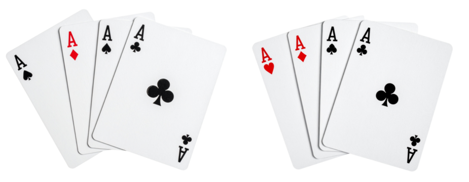 Four Aces Poker Hand Fanned Out on White Background