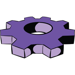 Purple Gear With Transparent Background Isolated Object Representing Mechanism Industry And Engineering Simple Cartoon Style