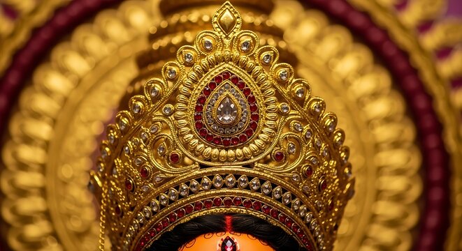Divine Majesty - Intricate Golden Crown of a Hindu Goddess Idol.
