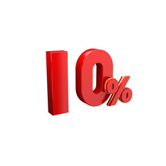 3D Red and Gold 10 Percent Symbol Isolated on Transparent Background. Ideal for sales, promotions, discounts, or marketing campaigns. Perfect for use in retail banners, Ecommerce designs, and price ta