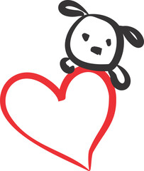 Dog cute silhouette line art red heart 