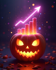 Halloween Business Growth: A festive carved pumpkin with a glowing graph on top, representing business growth and rising success during the spooky season.