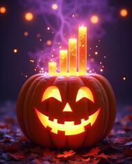 Spooky Glowing Pumpkin: A festive, carved pumpkin with an eerie, radiant grin emanates a magical glow, casting an enigmatic light during the Halloween season.