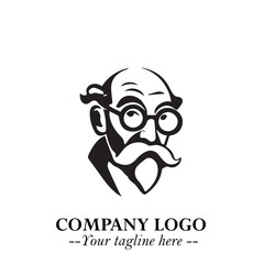 Intelligent Head of Professor Logo Symbol in Black on White Background with Modern Minimalist Design