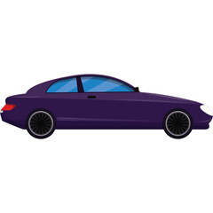 Purple Sports Car Coupe With Black Wheels and Tinted Windows Isolated On White Background Detailed Pixel Art Style
