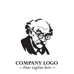 Intelligent Head of Professor Logo Symbol in Black on White Background with Modern Minimalist Design