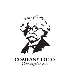 Intelligent Head of Professor Logo Symbol in Black on White Background with Modern Minimalist Design
