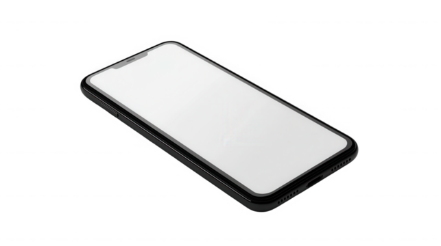 Modern smartphone with a blank white screen for app design on transparent background