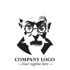 Intelligent Head of Professor Logo Symbol in Black on White Background with Modern Minimalist Design