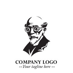 Intelligent Head of Professor Logo Symbol in Black on White Background with Modern Minimalist Design