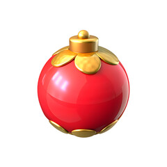 Vibrant Ruby Sphere: Festive Ornament Adorned with Golden Petals for Elegant Winter Holiday Decorations and New Year Celebrations in Rich Red