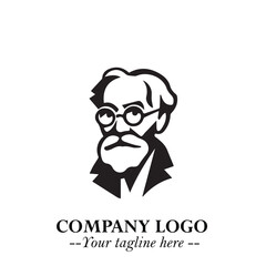 Intelligent Head of Professor Logo Symbol in Black on White Background with Modern Minimalist Design