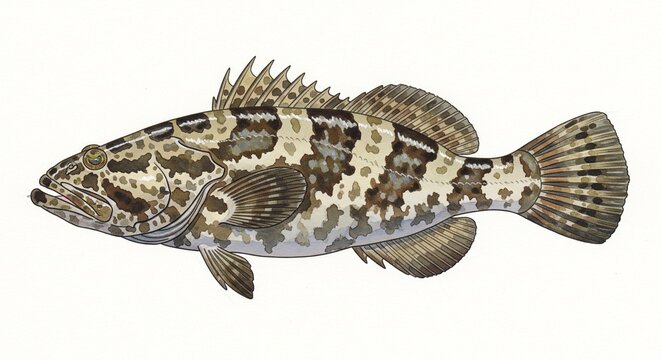  Flathead fish watercolor Watercolor style digital painting for graphic design decoration, gifts or print design, animals, fish in water, river, sea, lake life