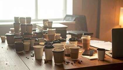 カフェインを摂取して気合を入れたオフィスの写真
