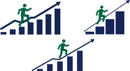 Business growth concept with figures climbing bar graphs showing upward trends