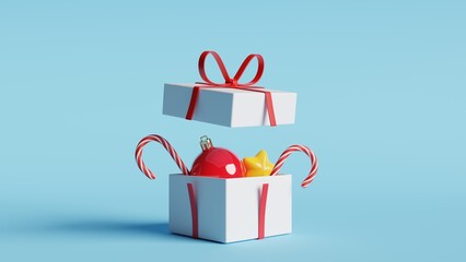 Christmas gift boxes on blue background. Minimal concept. 3d rendering