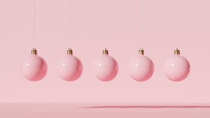 Christmas balls on a pink background. Creative minimal. 3d rendering