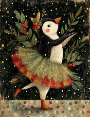 Whimsical vintage Christmas illustrations collection with cute snowmen, Santa Claus, reindeer, penguins, gingerbread characters, nutcrackers, festive elves, snow globes, winter wonderland scenes, cozy