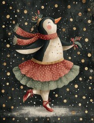 Whimsical vintage Christmas illustrations collection with cute snowmen, Santa Claus, reindeer, penguins, gingerbread characters, nutcrackers, festive elves, snow globes, winter wonderland scenes, cozy