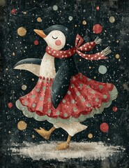 Whimsical vintage Christmas illustrations collection with cute snowmen, Santa Claus, reindeer, penguins, gingerbread characters, nutcrackers, festive elves, snow globes, winter wonderland scenes, cozy