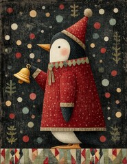 Whimsical vintage Christmas illustrations collection with cute snowmen, Santa Claus, reindeer, penguins, gingerbread characters, nutcrackers, festive elves, snow globes, winter wonderland scenes, cozy