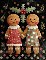 Whimsical vintage Christmas illustrations collection with cute snowmen, Santa Claus, reindeer, penguins, gingerbread characters, nutcrackers, festive elves, snow globes, winter wonderland scenes, cozy