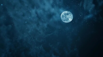 Full moon shines bright against a vast starry night sky with ethereal clouds drifting - Powered by Adobe