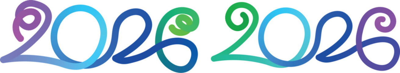 Colorful curlicue numbers 2026 displayed creatively with swirling lines and vibrant hues