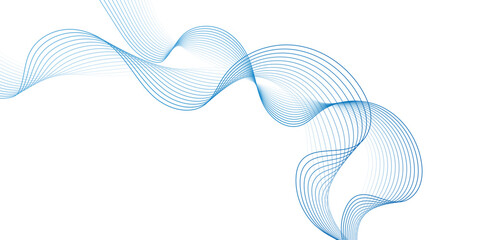 Abstract flowing blue wave lines on white background.