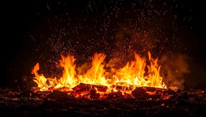 Scattered Sparks Rise from a Vibrant Bonfire, Creating a Dynamic and Energetic Display of Burning Embers
