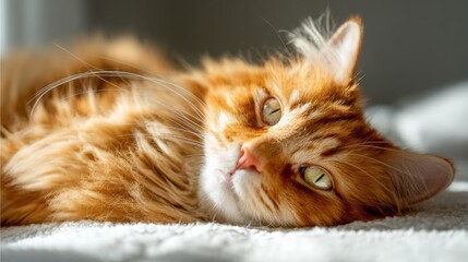 Relaxing Ginger Cat with Soft Fur and Bright Green Eyes