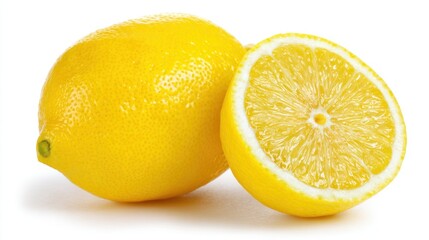 Fresh Lemon and Sliced Half with Bright Yellow Skin and Juicy Segments