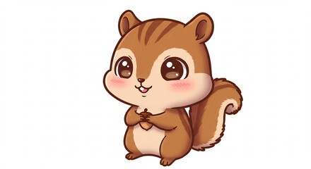 Naklejka premium Sweet little animated chipmunk illustration with a cheerful expression and sparkling eyes drawn in a gentle cartoon style. AI Generated