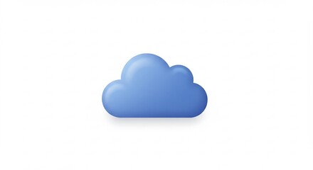Fototapeta premium Vibrant blue cloud icon with gentle volumetric light casts a subtle shadow on a clean white background a modern digital element. AI Generated