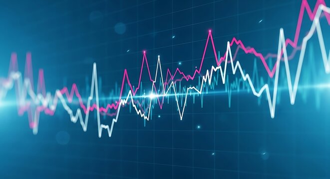 Abstract digital waveform showing fluctuating data trends with neon glow