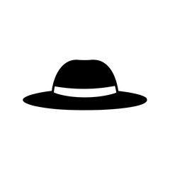 Fototapeta premium Simple graphic black fedora hat with a white ribbon on white background