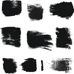 Vector art of collection of black ink brush strokes for design