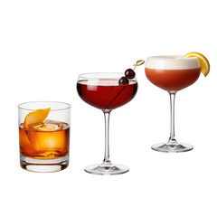 Three cocktails isolated on transparent background